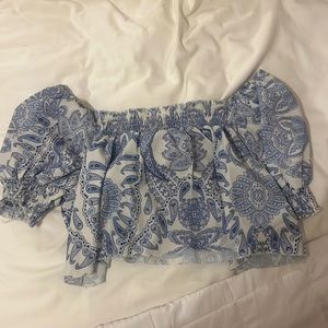 Patterned off the shoulder crop top